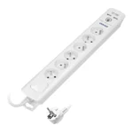 Napájacia lišta s predpäťovou ochranou a hlavným vypínačom, 6 zásuviek, 2 USB nabíjačky, kábel 3x1mm², dĺžka 3m