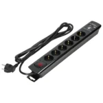 Power strip with surge protection and main switch, 6 sockets 2P+E (Schuko type), 2 USB chargers 2.1A., cable 3x1.5mm², 3m long, black