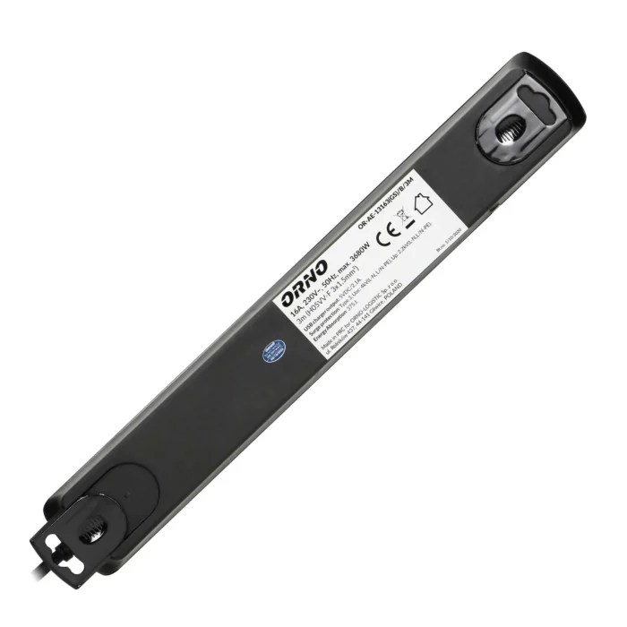 Power strip with surge protection and main switch, 6 sockets 2P+E (Schuko type), 2 USB chargers 2.1A., cable 3x1.5mm², 3m long, black – Obrázok 5