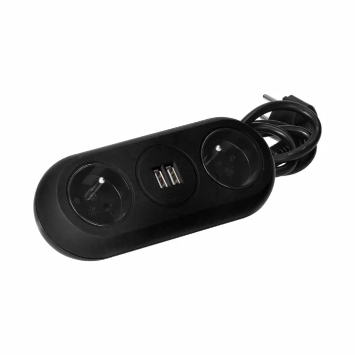 Stolová predlžovacia zásuvka s USB konektormi a držiakmi - 2x 2P+E konektory, 2xUSB, kábel 3x1mm², dĺžka 1,5m, – Obrázok 4