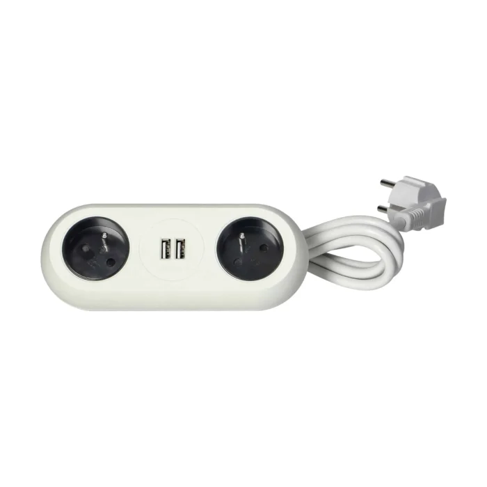 Stolová predlžovacia zásuvka s USB  nabíjačkami a držiakmi svoriek, biela – Obrázok 3