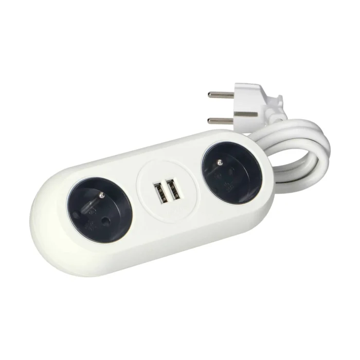 Stolová predlžovacia zásuvka s USB  nabíjačkami a držiakmi svoriek, biela – Obrázok 4