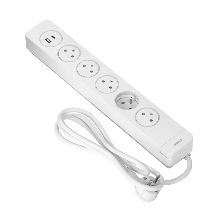 Pripojenie: SPD, 5 zásuvkami 2P+E, systém Easy Eject, 1,5 m kábel, konektor, 2 rýchlonabíjačky USB (A+C) – Obrázok 3