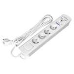 Pripojenie s prepäťovou ochranou, 4 konektory 2P+E, kábel 3x1.0mm2, dĺžka 3m, s oboma pripojeniami, 10A / 230 VAC, prepäťová ochrana typ 3, dobíjacie ka 2xUSB 2.1A, biela
