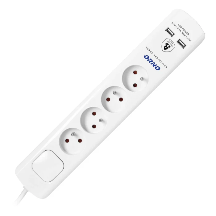 Pripojenie s prepäťovou ochranou, 4 konektory 2P+E, kábel 3x1.0mm2, dĺžka 3m, s oboma pripojeniami, 10A / 230 VAC, prepäťová ochrana typ 3, dobíjacie ka 2xUSB 2.1A, biela – Obrázok 4