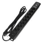 Power strip with surge protection, 8 sockets 2P+E (Schuko), 3x1.5mm2 cable, 3m long, with a two-way backlit switch, 16A / 230 VAC, surge protector type 3, 2xUSB 2.1A charger, black