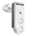 Desk power strip with USB charger and spring clip, Schuko version