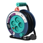 Kábel Predlžovací bubon so 4 zásuvkami 2P+E, kovový stator, kábel: PVC H05VV-F 3x1mm², 15m, tyrkysová