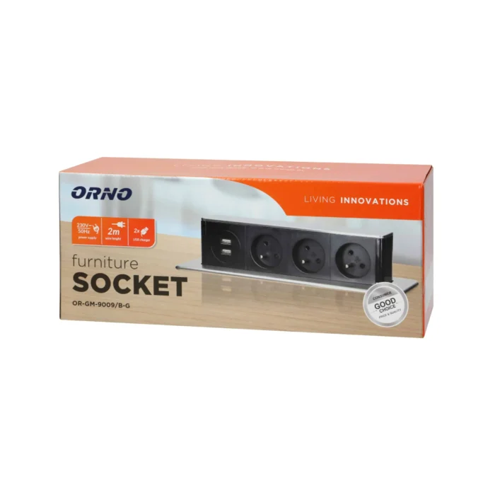 Podomietkový nábytkový box na pitie, 3 zásuvky typu E, 2 USB porty, sklo-strieborný, INOX – Obrázok 2