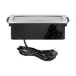 Podomietkový nábytkový box na pitie, 3 zásuvky typu E, 2 USB porty, sklo-strieborný, INOX – Obrázok 4