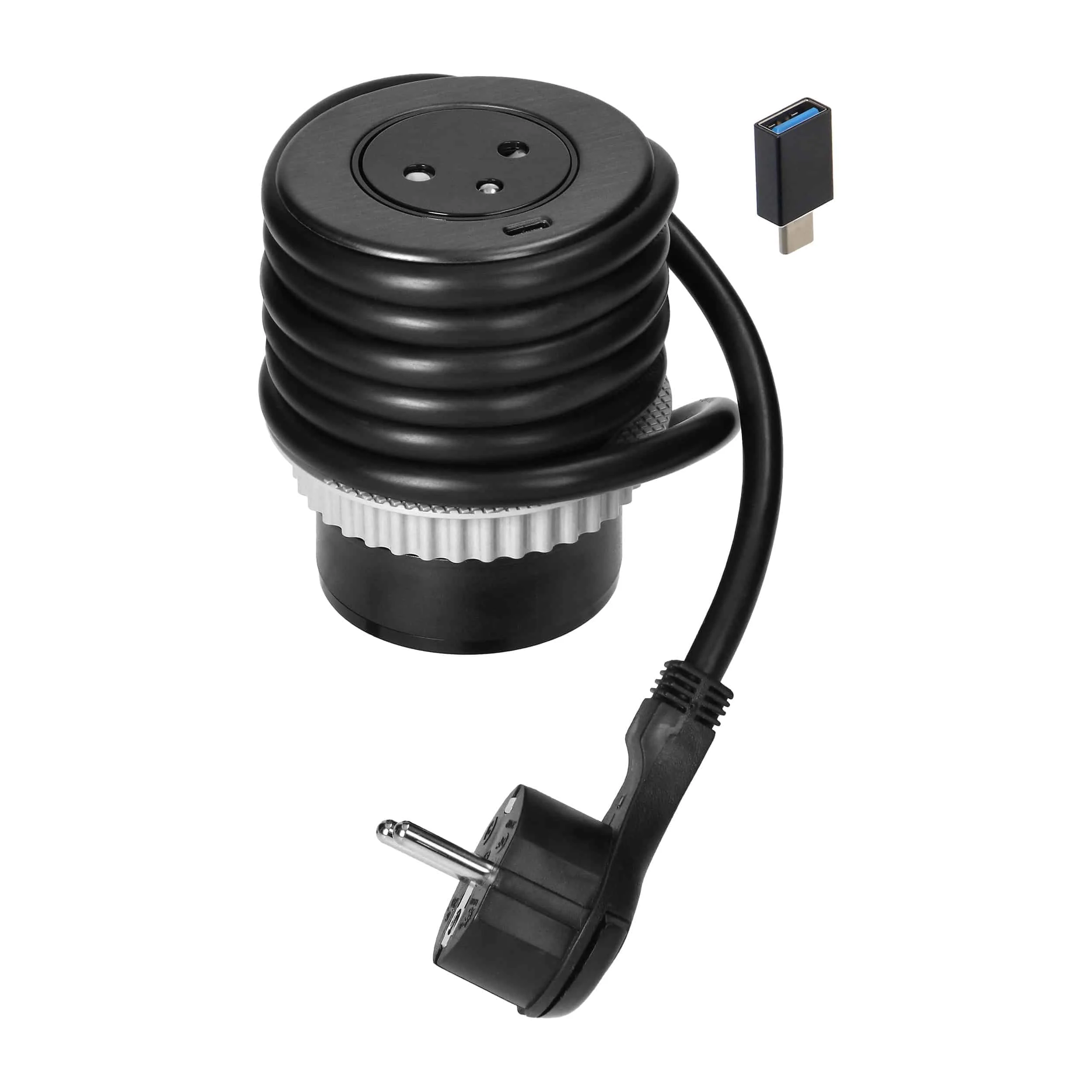 Prepojovací box 2P+E so systémom EasyEject Prepojovací box 2P+E so systémom EasyEject, USB QC 3.0, 1,5 m kábel + USB adaptér – Obrázok 1