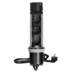 Pripojovací box Ø6cm s USB konektorom a 1,5m káblom, 3x2P+E, 2xUSB (typ A a C), INOX