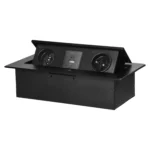 Puzdro má flexibilné pripojenie a USB port, 2x2P+E, 2x USB (typ A+C; 3,6A), čierneny