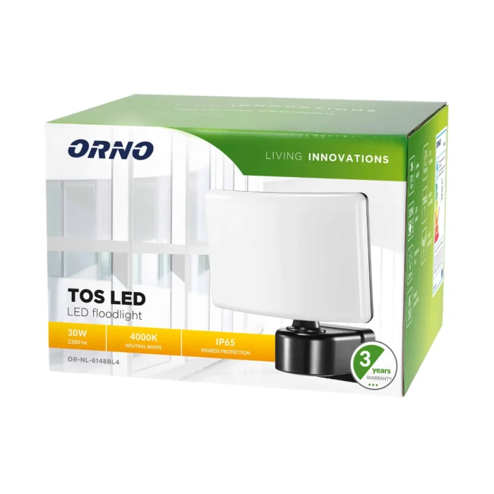 TOS LED reflektor, 30W, 2200lm, IP65, 4000K, PC, čierne. – Obrázok 2