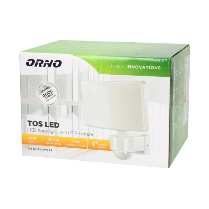 TOS LED moderný reflektor s pohybovým senzorom 240°, 30W, biely – Obrázok 2