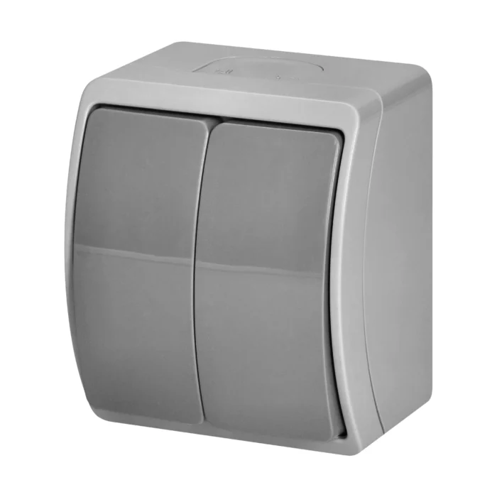Prisadený dvojtlačidlový vypínač AQUATIC IP44 šedý – Obrázok 4