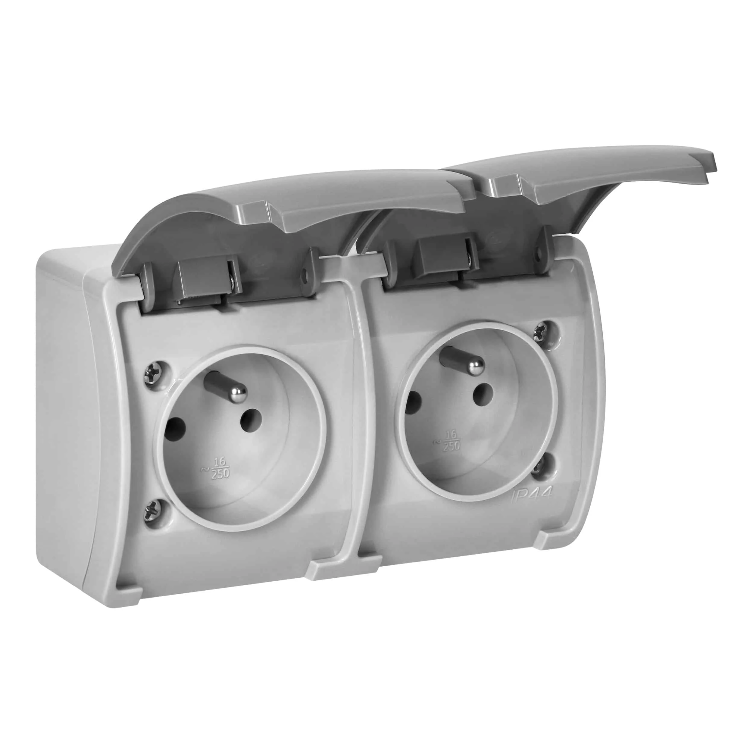Dvojzásuvka 2x2P+E AQUATIC IP44 sivo-grafit Dvojzásuvka 2x2P+E AQUATIC IP44 sivo-grafit – Obrázok 1
