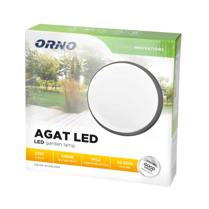 AGAT LED 15W, záhradné svetlo, 1100lm, IP54, 4000K, sivá – Obrázok 2