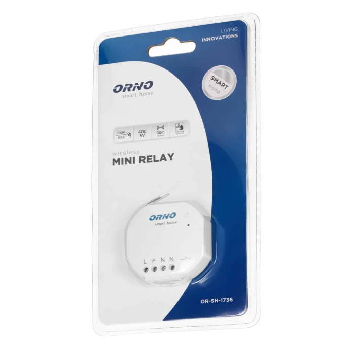 Bezdrôtový nástenný vypínač s rádiovým prijímačom, veľkosť MINI pre rozvodnú krabicu pod omietku, ORNO Smart Home – Obrázok 2
