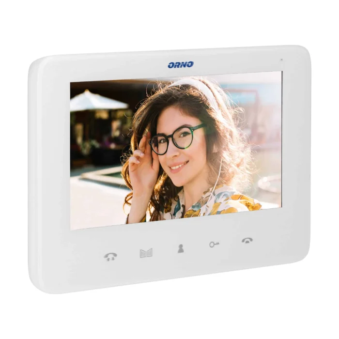Bezdotykový video monitor so 7" LCD displejom, preddisplej, séria INDI a SCUTI, s otváraním dverí a funkciou interkomu, biela – Obrázok 3