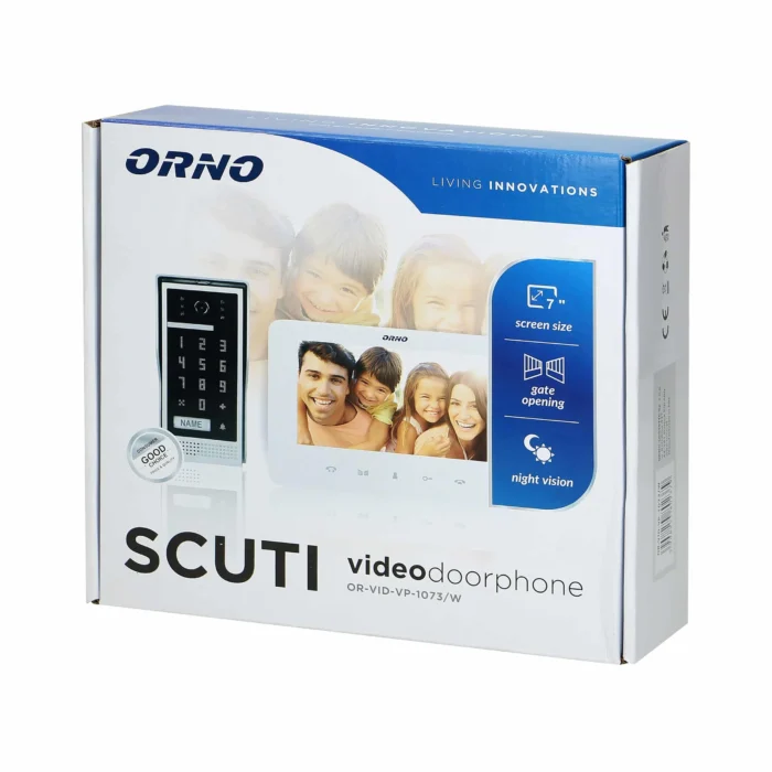 Podporovaný videorekordér, handsfree so 7" LCD displejom, kódovým zámkom a funkciou interkomu, prehľadná inštalácia, biela, SCUTI – Obrázok 2