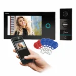 Súprava videovrátnika APPOS, viacfarebný LCD 7" monitor, RFID čítačka, funkcia otvárania dverí, kompatibilná predsmartfónová aplikácia, odolný