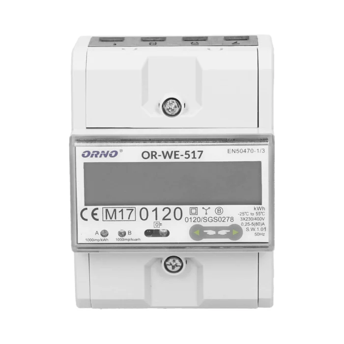 3-fázový viacfázový elektromer s RS-485, 80A. 4,5 modul, DIN TH-35mm – Obrázok 4