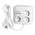Square power strip 3x2P+E (Schuko) with USB charger, 2xUSB-A, 3x1.5mm2 cable, 1.4m