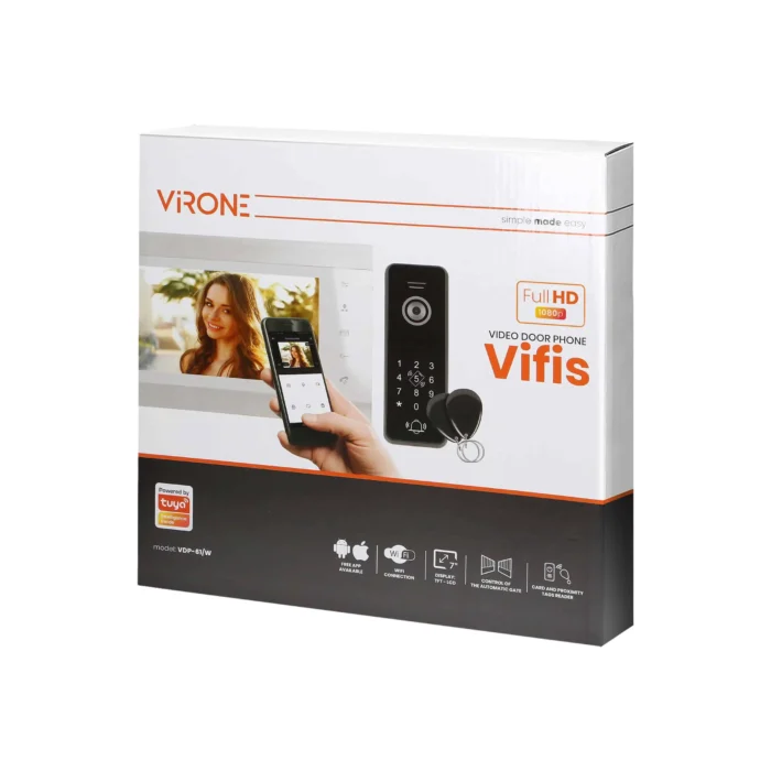 Set VIFIS Full HD videorekordér, handsfree, 7" LCD monitor, OSD menu, Full HD kamera, kódový zámok, čítačka kariet/ priblíženia a mobilná aplikácia, biela – Obrázok 2