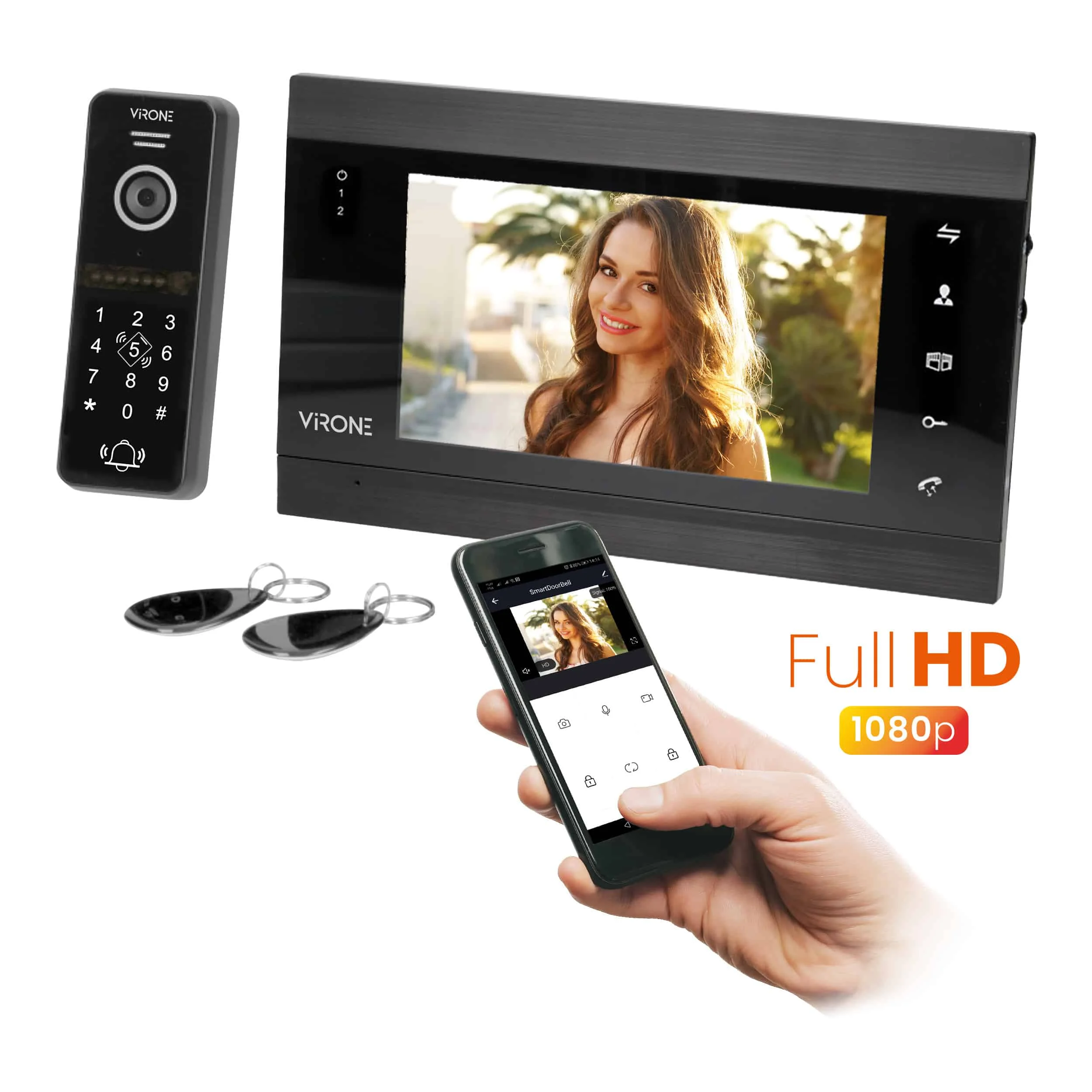 Set VIFIS Full HD videovrátnik Set VIFIS Full HD videovrátnik, handsfree, 7" LCD monitor, OSD menu, Full HD kamera, kódový zámok, čítačka kariet/približovacích štítkov a mobilné aplikácie, čierna – Obrázok 1