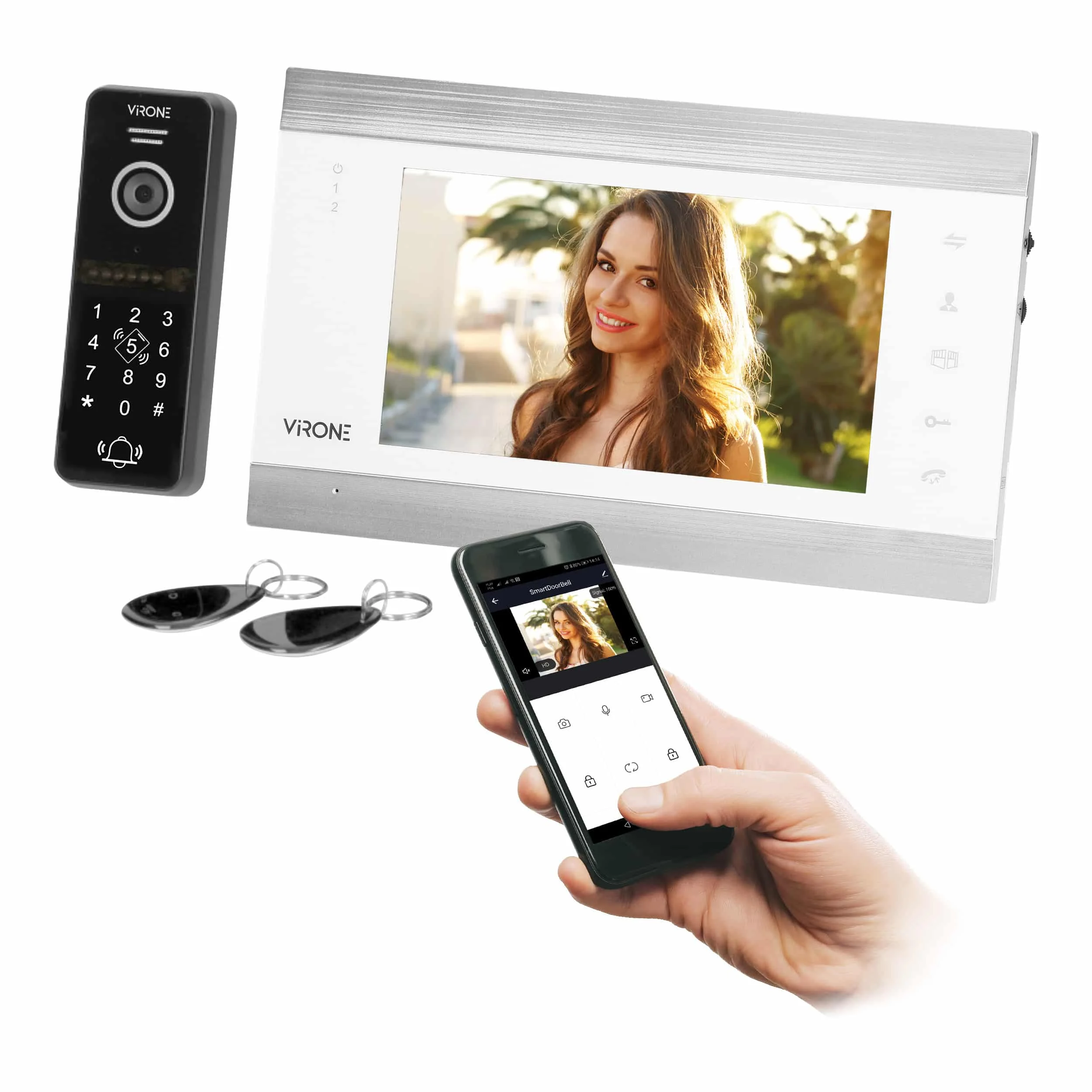 Súprava videovrátnika VIFIS Súprava videovrátnika VIFIS, hlasité, LCD 7", OSD menu, WI-FI + smartfón APP, ovládanie brány, kódový zámok a RFID, biela, – Obrázok 1