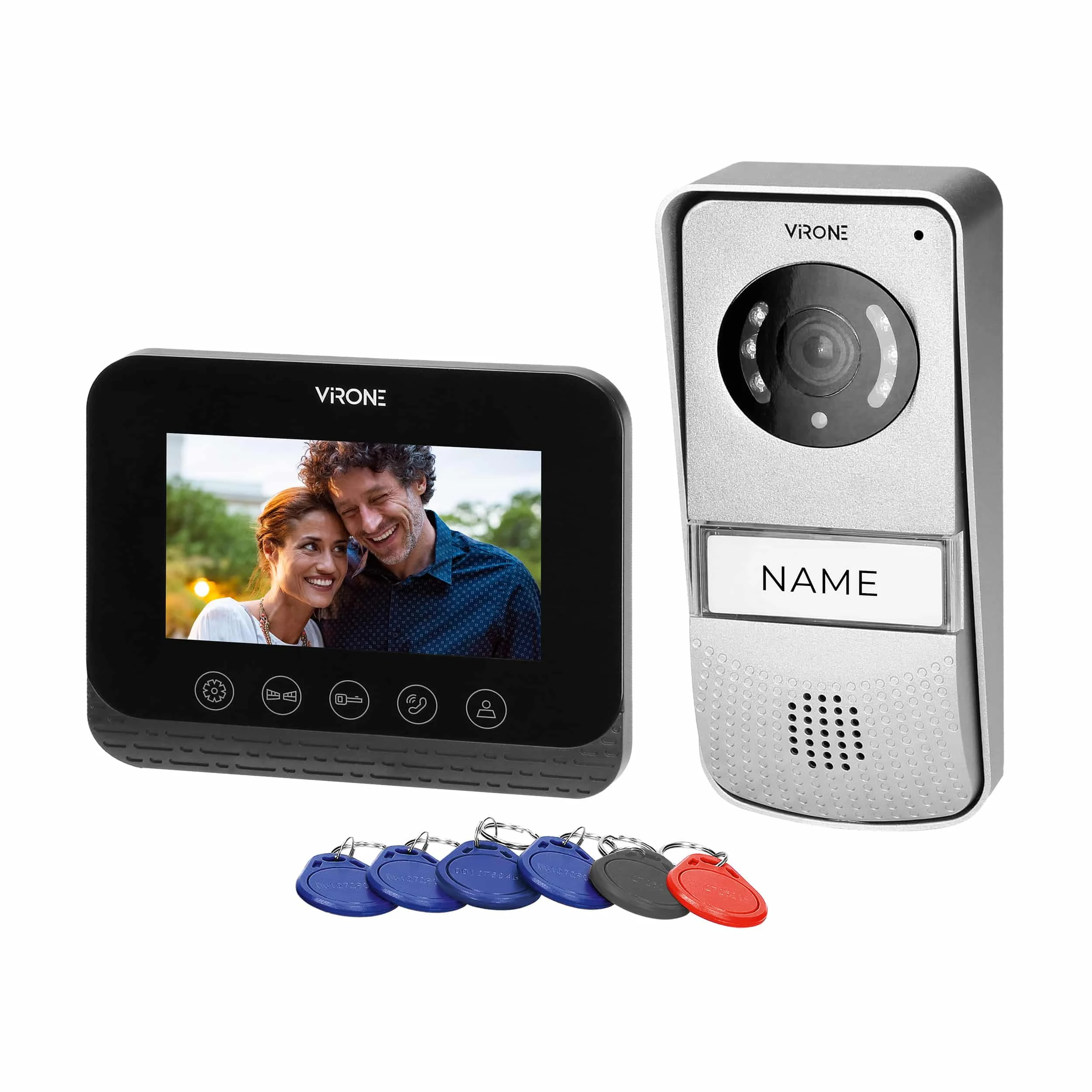 ENIF súprava videovrátnika pre jednu rodinu Súprava video vrátnika "ENIF" pre jednu rodinu, handsfree, viacfarebný 4,3" LCD displej, vonkajší panel s čítačkou tagov, RFID, čierna – Obrázok 1