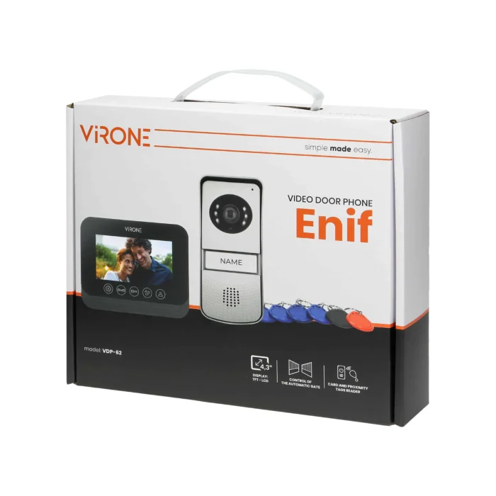 Súprava video vrátnika "ENIF" pre jednu rodinu, handsfree, viacfarebný 4,3" LCD displej, vonkajší panel s čítačkou tagov, RFID, čierna – Obrázok 2