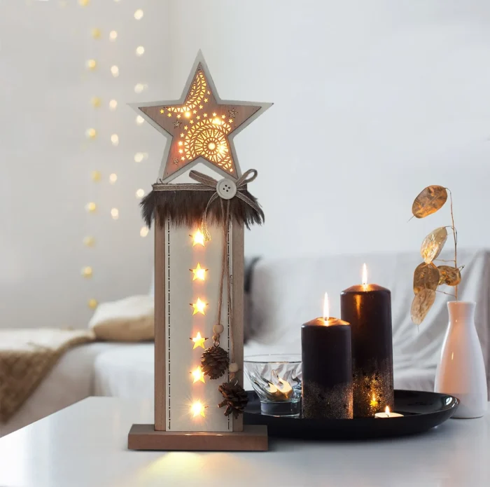 Solight vianočná LED drevená dekorácia, hvězda, 2x AA – Obrázok 2