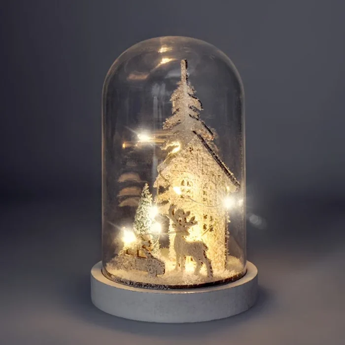 Solight LED vianočné dekorácie, zasnežená krajina s domčekom, 18cm, 10x LED, 2x AAA – Obrázok 2