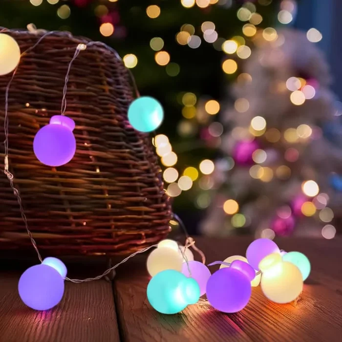Solight LED vianočná reťaz farebné gule, 20x LED, 2m, 2x AA – Obrázok 3