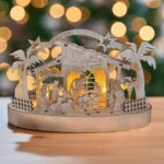 Solight vianočný drevený betlehem podsvietený, 5x LED, prírodné drevo, 25cm, 2x AA – Obrázok 3