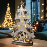 Solight LED drevený vianočný stromek s dekoráciami, 23x LED, prírodná farba, 64cm, 2x AA – Obrázok 3