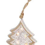 Solight LED vianočný stromček, drevený dekor, 6LED, teplá biela, 2x AAA