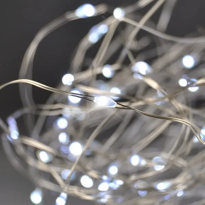 Solight vianočná reťaz strieborná, 100x mini LED, 10m, 3 x AA, studené svetlo – Obrázok 4