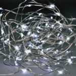 Solight vianočná reťaz strieborná, 50x mini LED, 5m, 3 x AA, studené svetlo