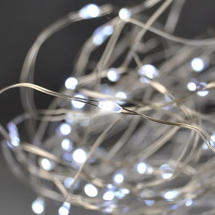 Solight vianočná reťaz strieborná, 50x mini LED, 5m, 3 x AA, studené svetlo – Obrázok 4