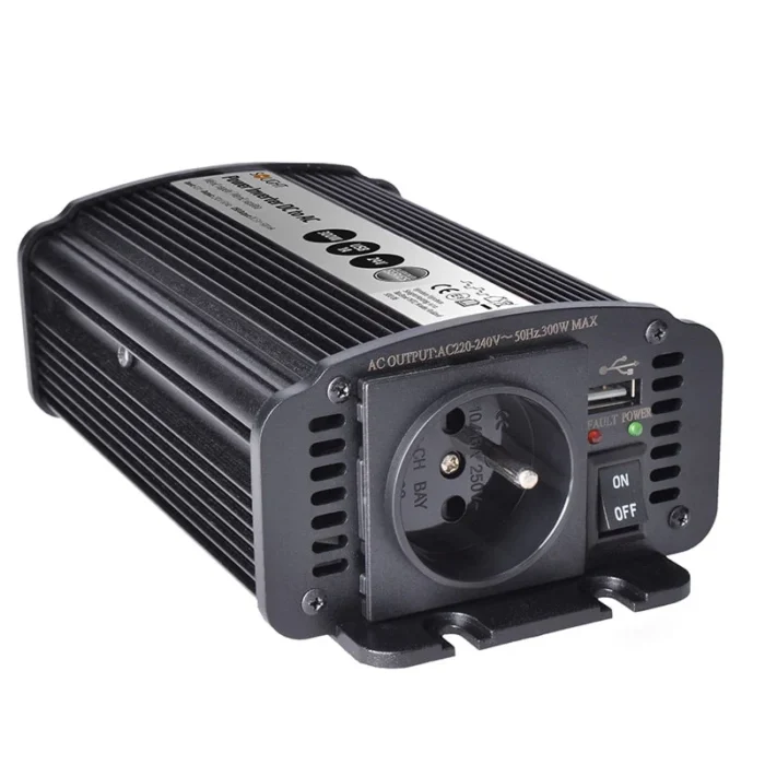 Solight invertor 12V, USB 500mA, kovový, čierny, max. zaťaženie: 300W – Obrázok 3