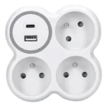 Solight rozbočovač, 3x 15A, USB nabíjačka A+C, biely-sivý