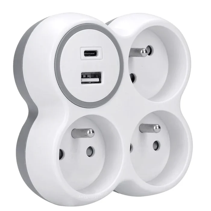 Solight rozbočovač, 3x 15A, USB nabíjačka A+C, biely-sivý – Obrázok 3