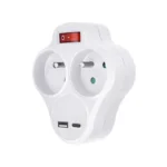 Solight rozbočovač s USB A+C nabíjačkou, 2 x 10A, biely, vypínač