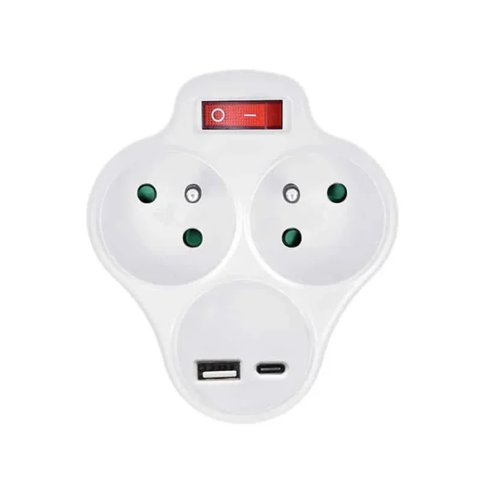 Solight rozbočovač s USB A+C rychlonabíjačkou 20W PD, 2 x 10A, biely, vypínač – Obrázok 3