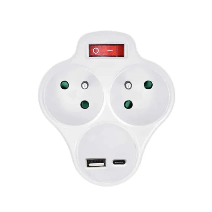 Solight rozbočovač s USB A+C nabíjačkou, 2 x 10A, biely, vypínač – Obrázok 3