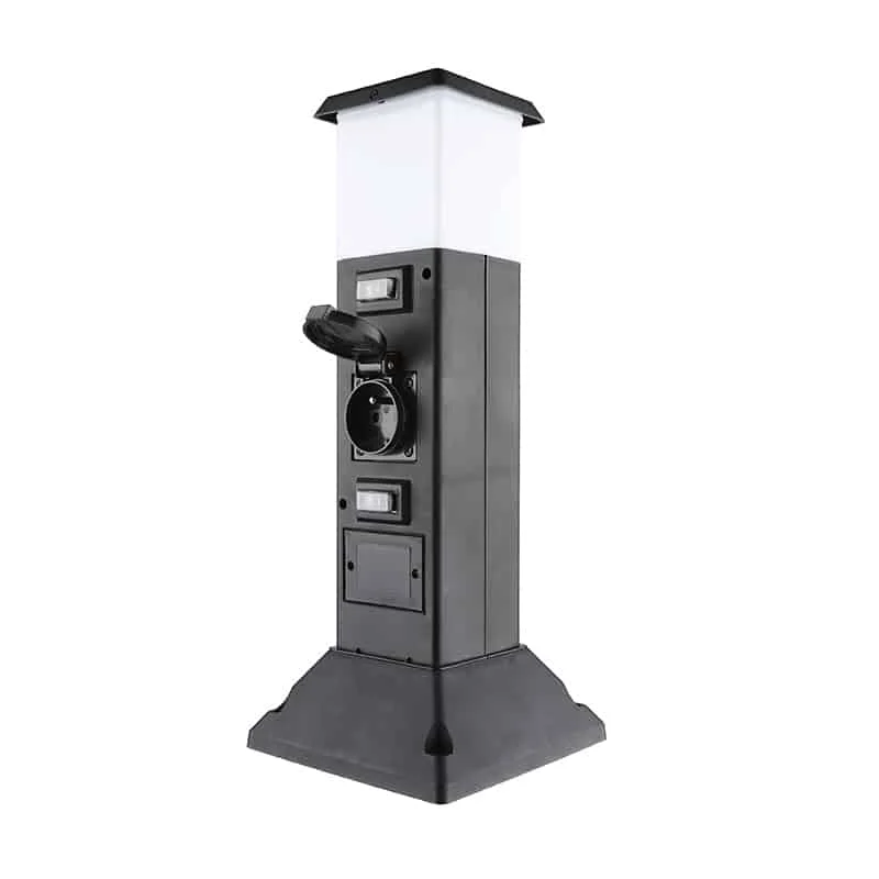 Solight záhradný stĺpik IP44 s LED osvetlením Solight záhradný stĺpik IP44 s LED osvetlením, plast, 2 zásuvky, hranol, čierny – Obrázok 1