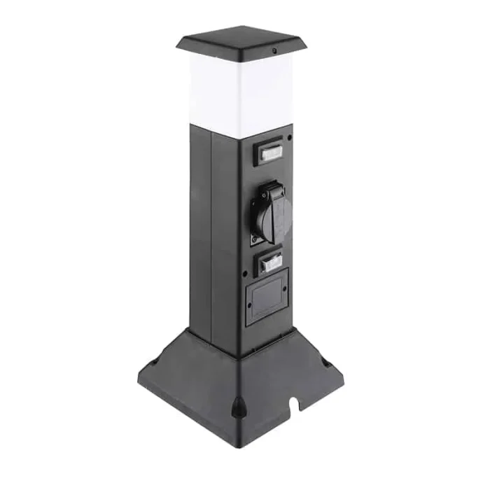 Solight záhradný stĺpik IP44 s LED osvetlením, plast, 2 zásuvky, hranol, čierny – Obrázok 2